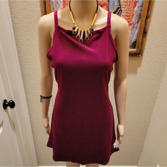 Urban Girl dark red velvet Glittery mini Dress. - Picture 3 of 10